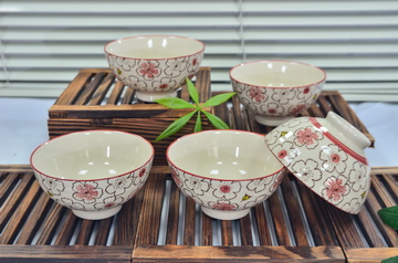 5入日式圓口碗-紅梅