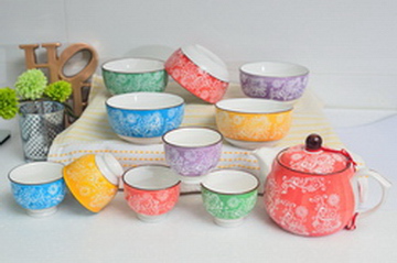 5色浮雕杯碗組(1+5+5)