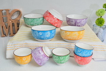 5色浮雕杯碗組(5+5)